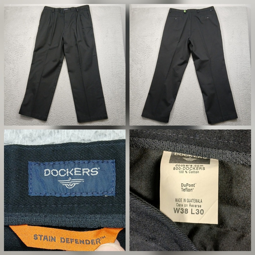 Dockers Pleated Dress Pants Men's 38x30 Black‎ Cotton Stain Defender